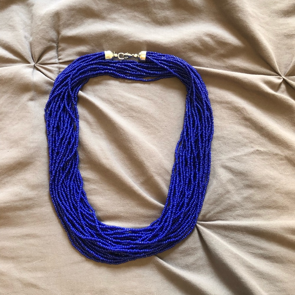 Bright blue tiny bead necklace